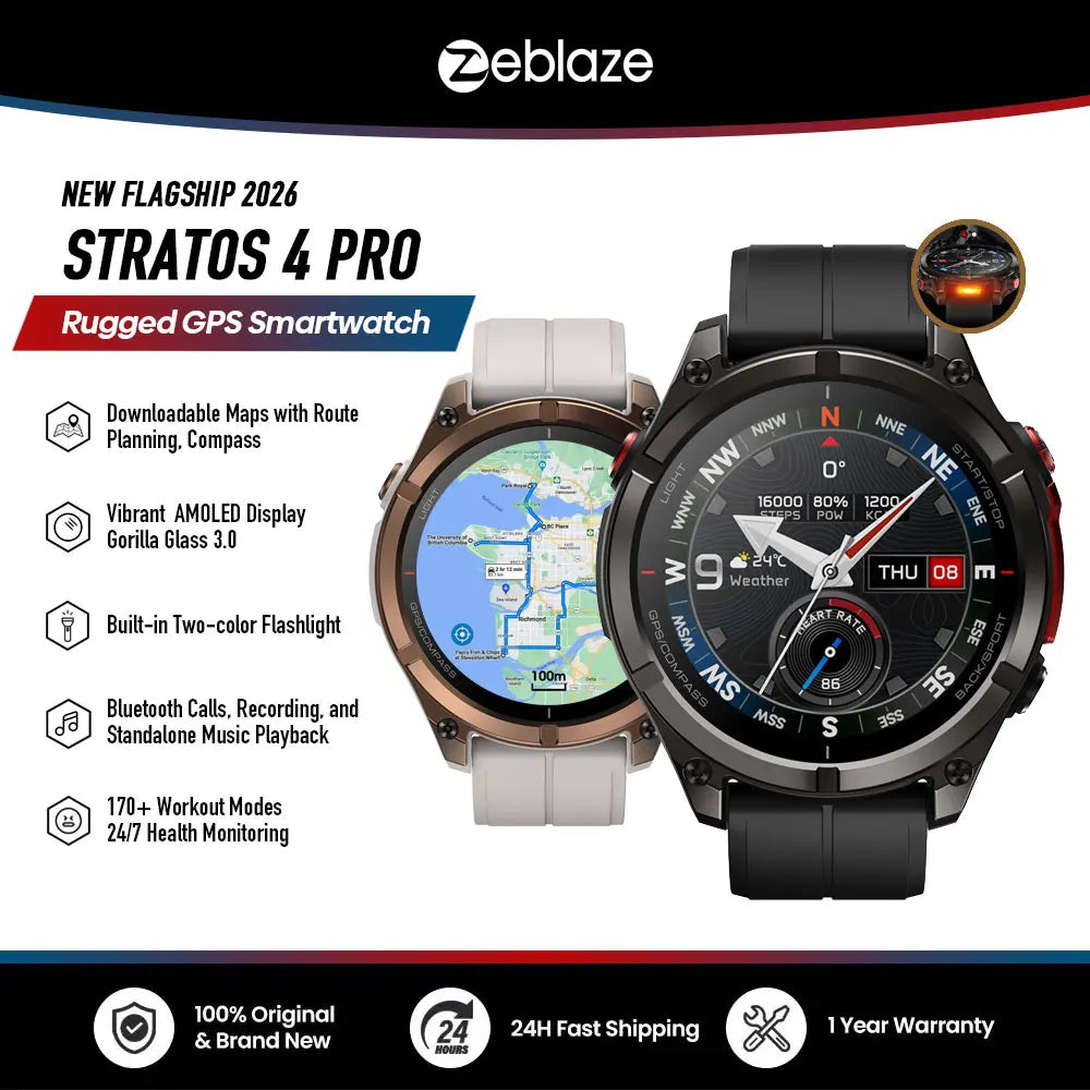 Flagship Zeblaze Stratos 4 PRO Rugged GPS Smartwatch Amoled