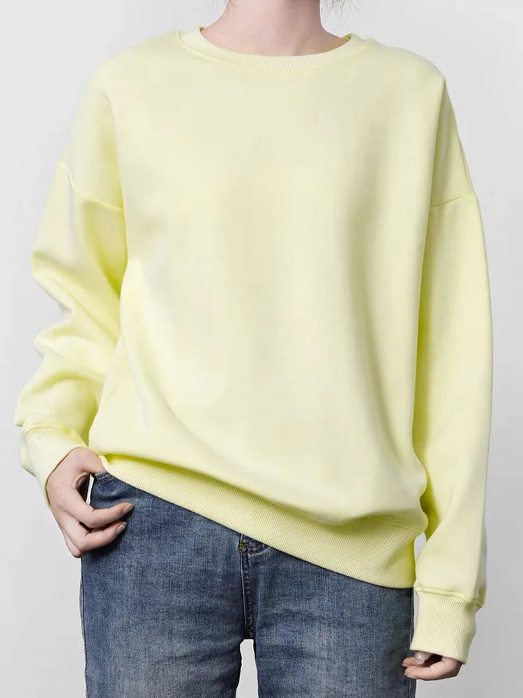 Streamgirl Cotton Basic Sweatshirt Women Oversized Yellow Pullovers Loose Casual Tops Spring Colorful Sweatshirts Women Pink