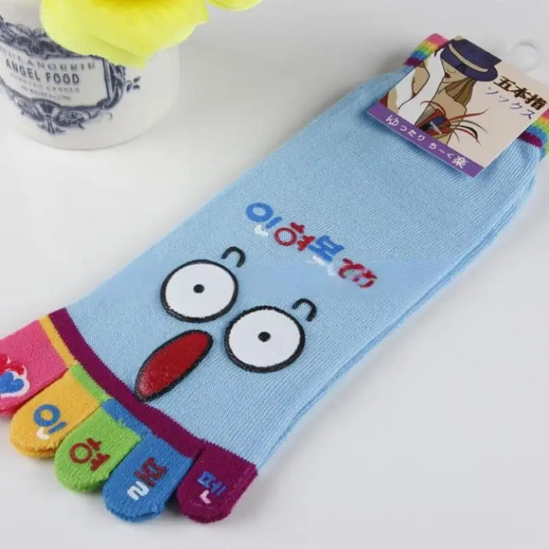NEW Cute Cartoon Five-toed Crew Finger Socks, Breathable Short Cotton Socks for Casual Wear, Novelty Toe Socks with Funny Design