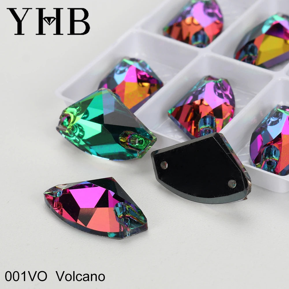 YHB Top Quality Galactic Axe Glass Crystal AB Moonlight Sewing Stones Flatback Sew on Rhinestones For Garment Clothes Bags