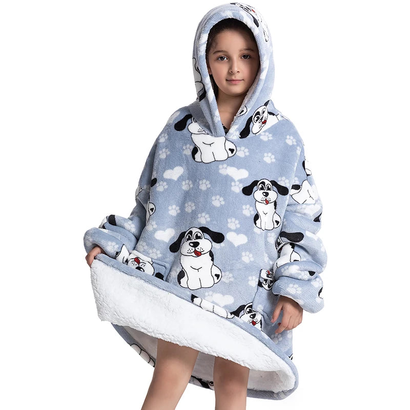 Winter Hoodies Sweatshirt Women Men Pullover Fleece Giant TV Oversized Blanket with Long Flannel Sleeves