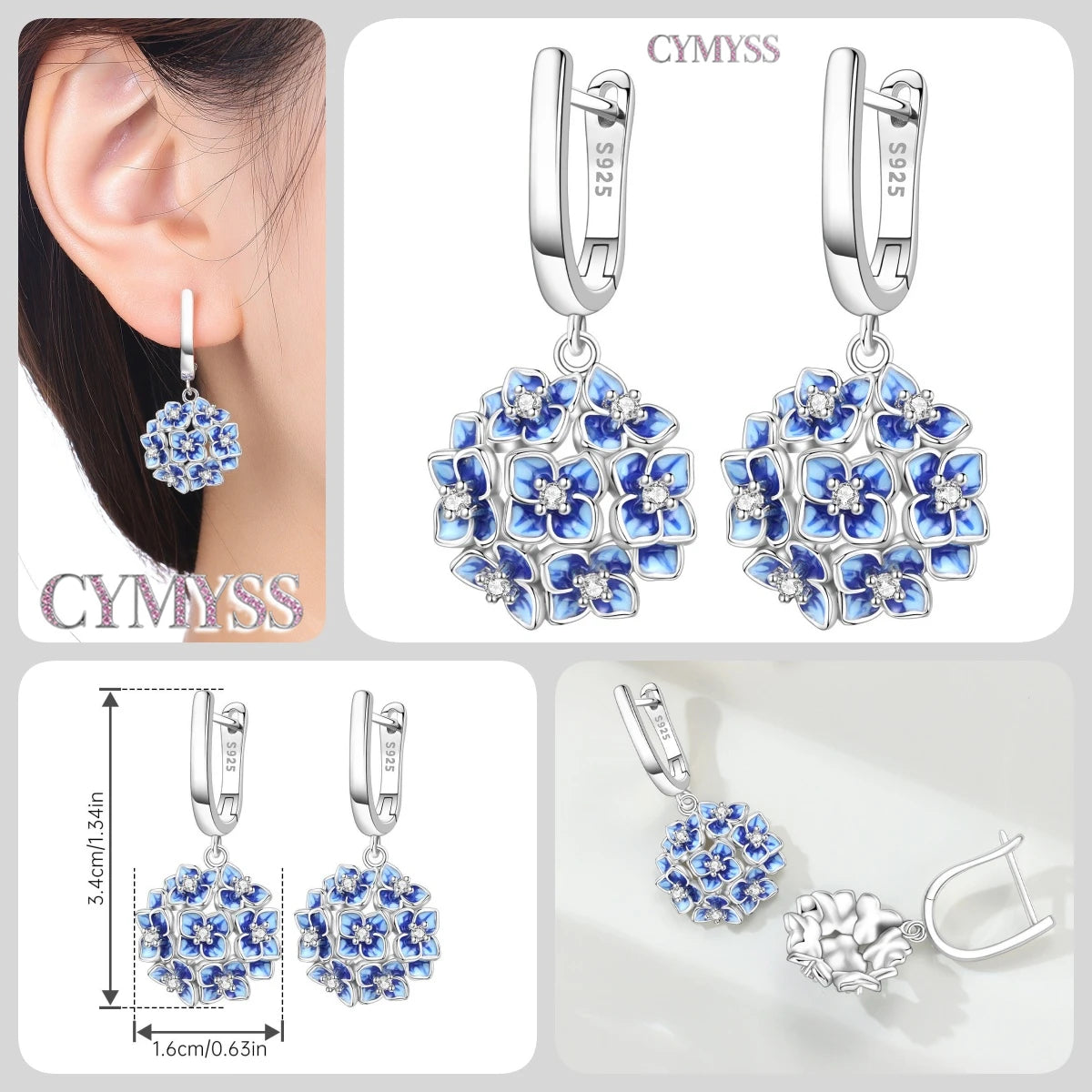 925 Sterling Silver Purple Flowers Plants Leaf Series Blue Iris