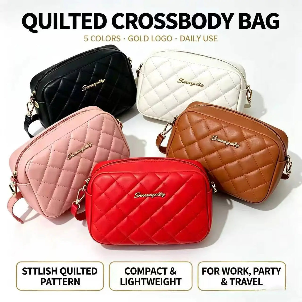 Women's Small Crossbody Bag Trend Diamond Grid embroidery Camera