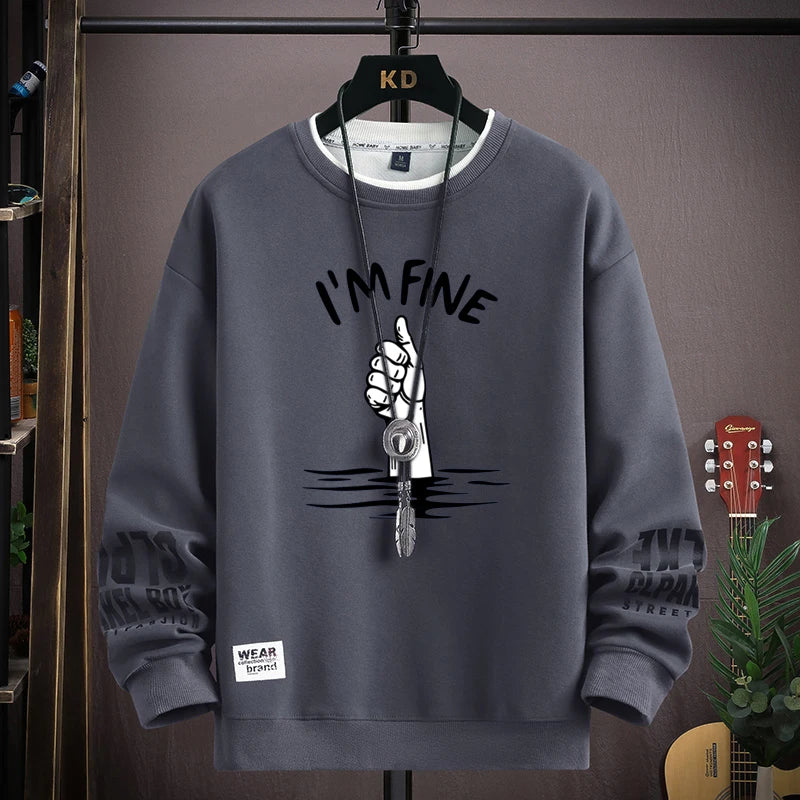 Spring  Autumn Men's Sweatshirt Japan Cartoon Cat Sportswear Long Sleeved O Neck T-shirt  Harajuku High Street Men Clothing 2024