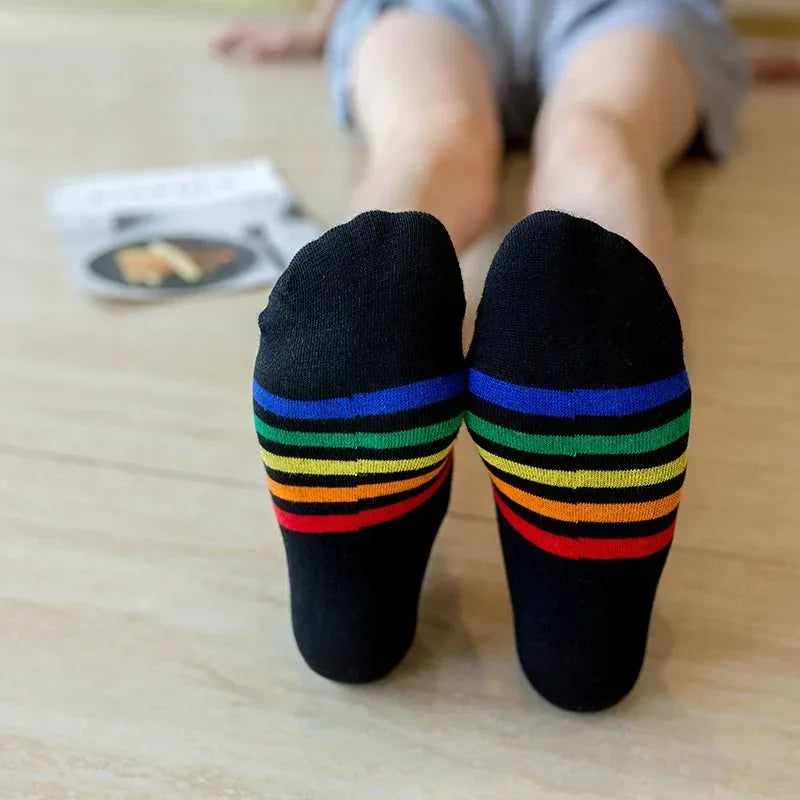 Harajuku cute rainbow ankle socks ladies funny kawaii color yellow white black cotton socks girls