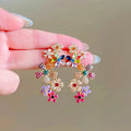 Romantic Colorful Zircon Flower Earrings For Women Girls Fashion Sweet Waterdrop Flower Earrings Exquisite Party Jewelry Gifts