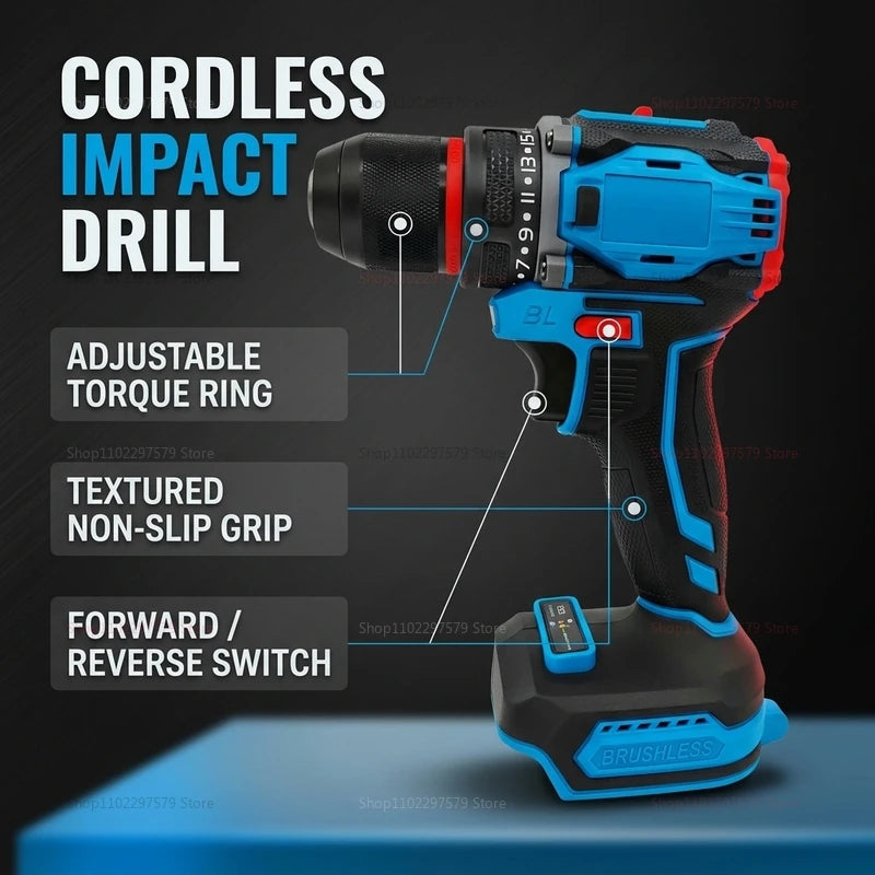 18V Brushless Cordless Electric Drill and Impact Driver Set