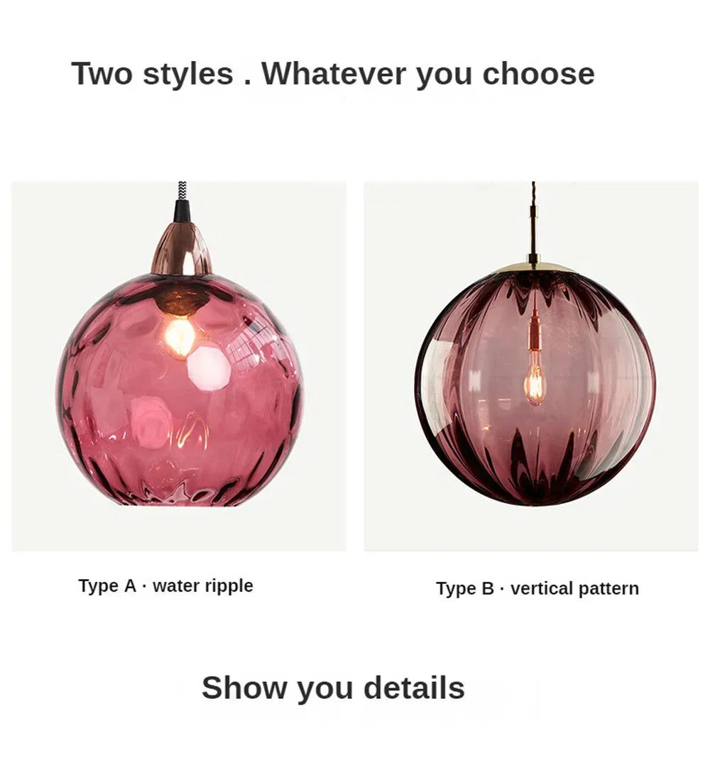 Modern Colored Glass Ball Lustre Pendant Lights Nordic Water Grain Restaurant Kitchen Hanging Light Fixture Bedroom Bedside Lamp