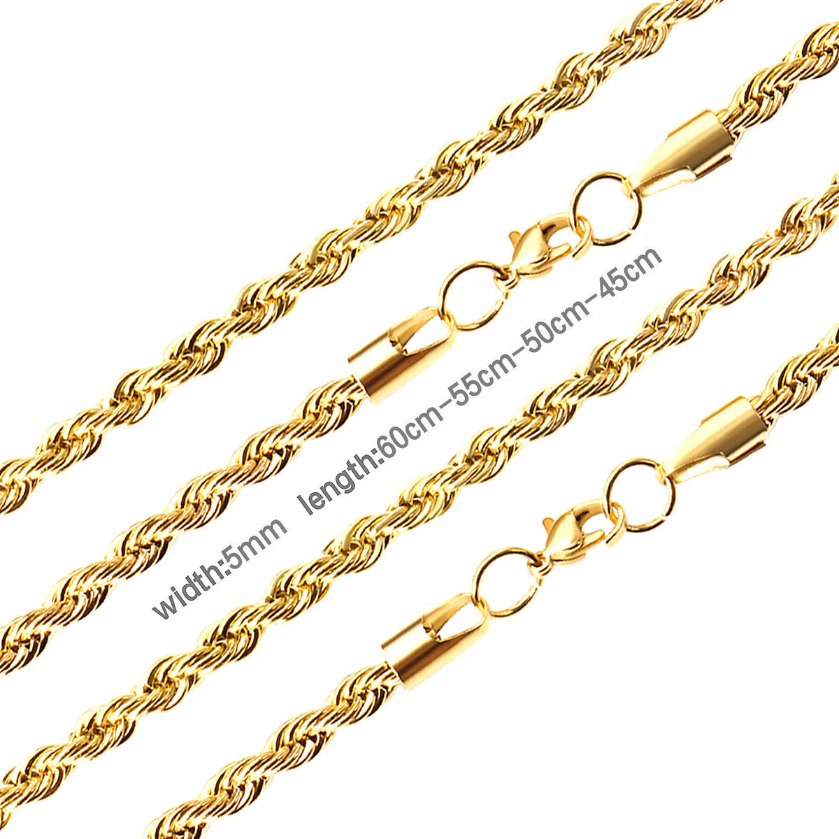 LUXUSTEEL 3mm Width 45cm/50cm/55cm/60cm Stainless Steel Rope