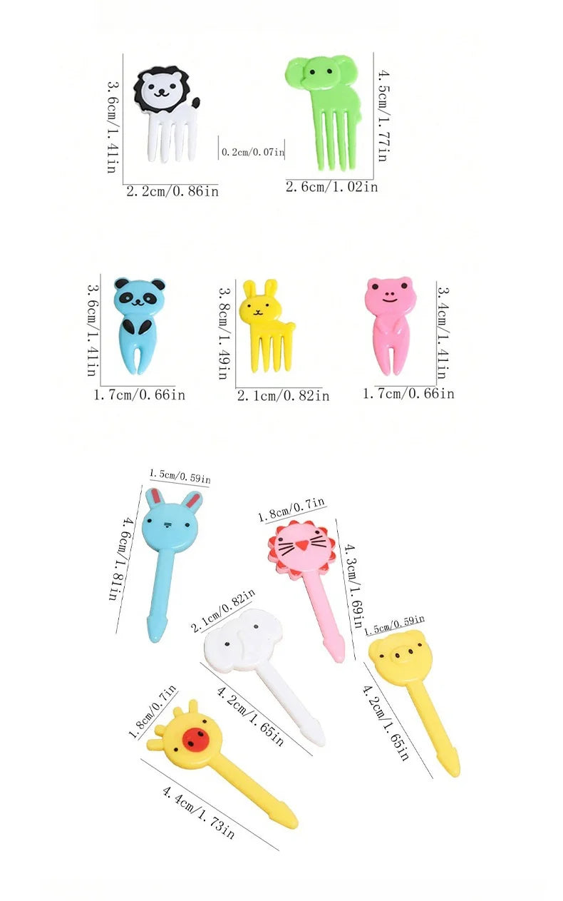 40PCS Fruit Fork Cartoon Kids Cake Fruit Toothpick Mini Animal Fork Food Grade Plastic Bento Lunch Bento Accessories Party Decor