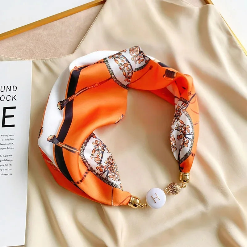 Imitation Silk Scarf Magnetic Buckle Necklace Pendant Wearing Spring and Autumn Cervical Protection for Women