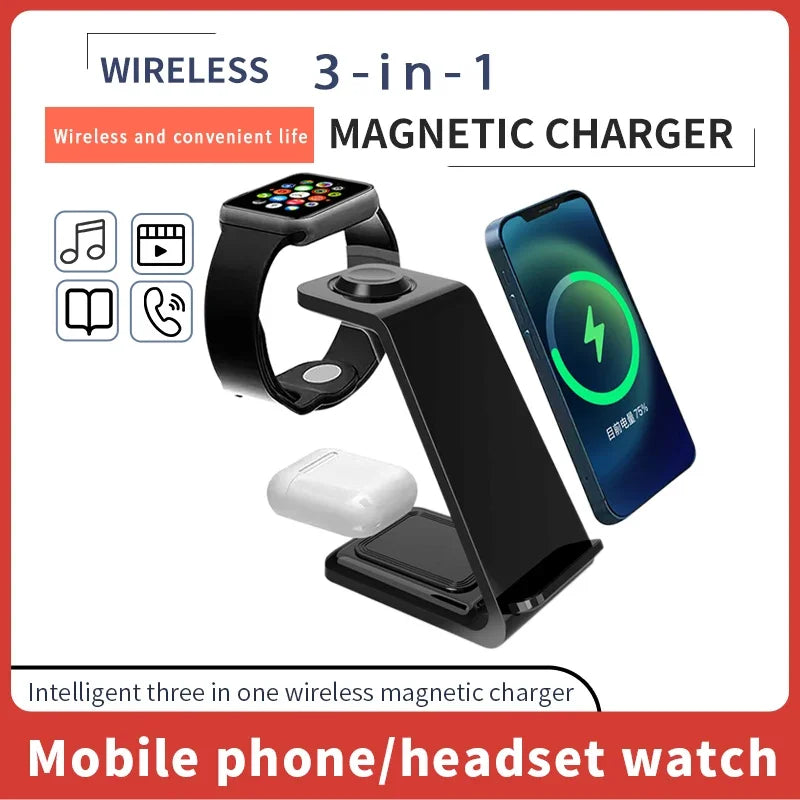3 in 1 Wireless Charger Stand Fast Charging Dock Station for iPhone 15 14 13 12 11 X 8 Apple Watch 8 7 6 iWatch Airpods Pro