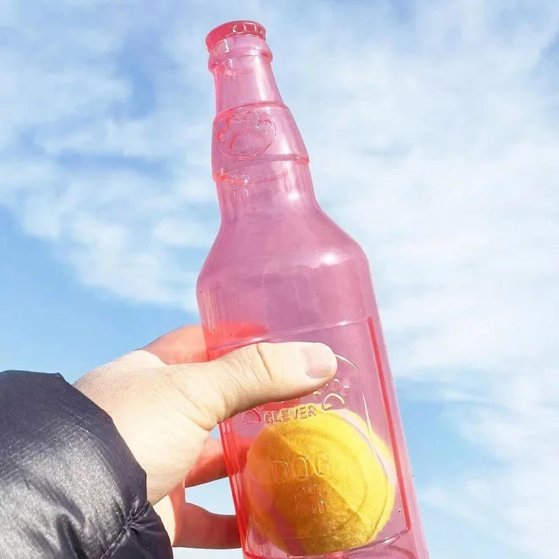 Dog Chew Toy Squeaky Silicone Beer Bottle With Tennis