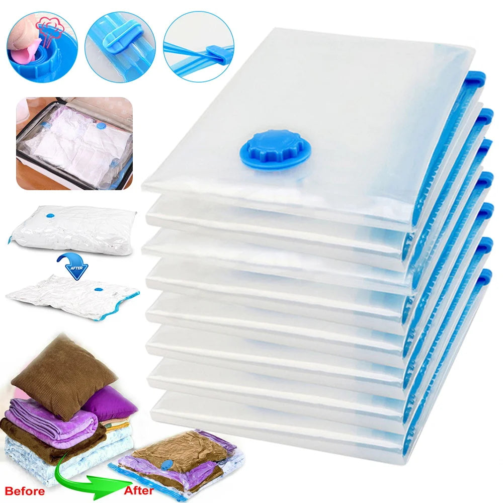 Vacuum Storage Bags Transparent Folding Compressed Space Storage Bag Travel Seal Packet Organizers For Clothes Pillow Bedding