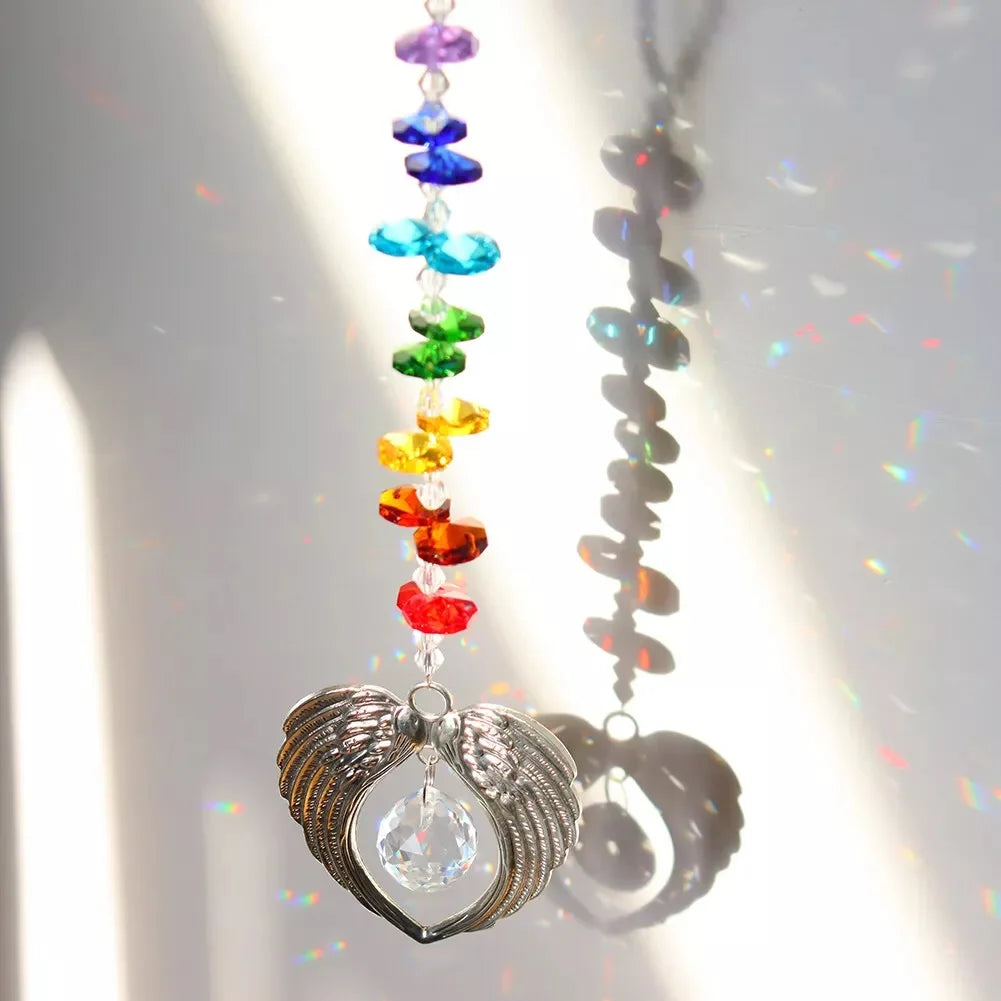 Angel Wing Pendant with Crystal Ball Rainbow Sun Catcher Window Home Decor