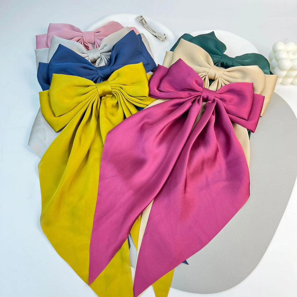 30 Solid Elegant Satin Bow Hairpin Women Girls Spring Hair Clips Headwear Ponytail Hairclips Barrettes Girls Hair Accessories
