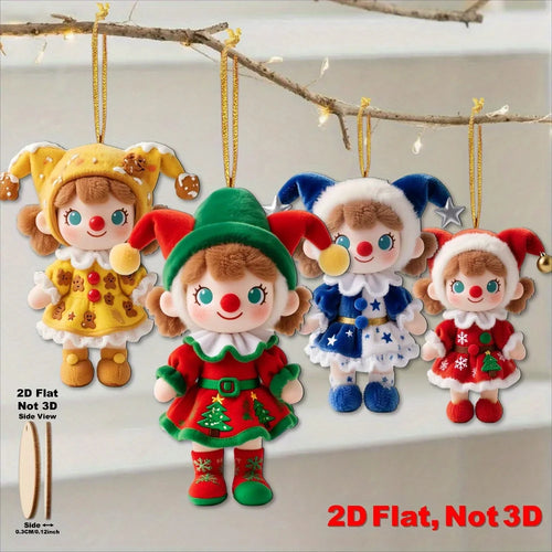12pcs Colorful Christmas Plush Doll Decorations -2D Printed Wooden Pendants Courtyard and Christmas Birthday Party Decorations