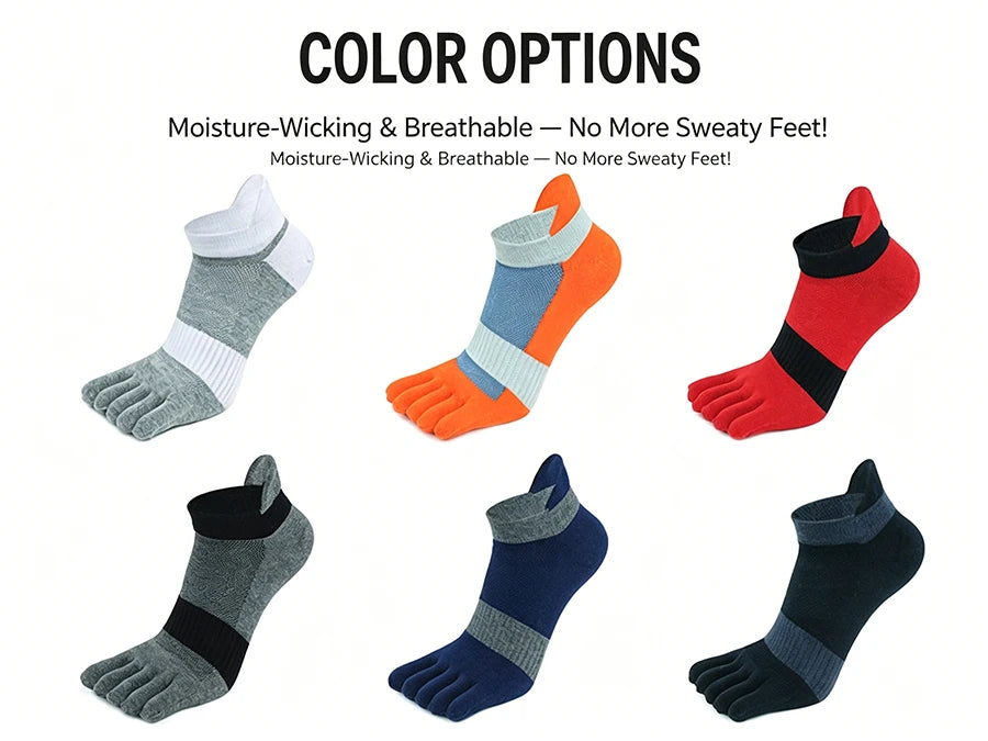 1/5 Pairs Men's Mesh Toe Socks Color Block Striped Low Cut Five Finger Running Sport Socks Breathable Anti-Bacterial Toe Socks