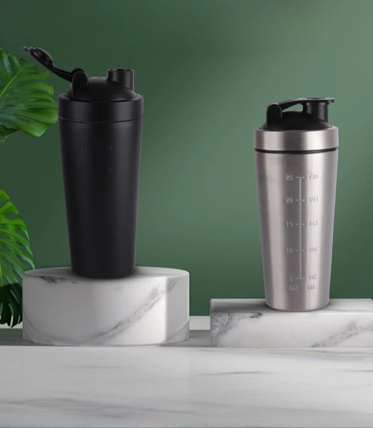 Shaker Bottle 500/750ML Stainless Steel Protein Owder Shaker Cup Clear Scale Mixer Nutrition Blender Mug Sports Gym Whey Drink