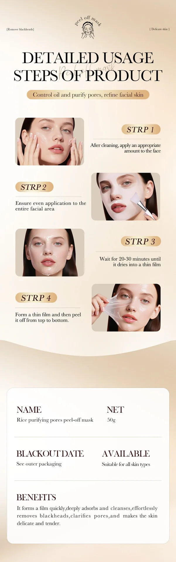 BIAOQUA White Rice Face Peeling Mask Moisturizing Remove Blackhead Whitening Anti-aging Anti Wrinkle Facial Peel Masks Skin Care