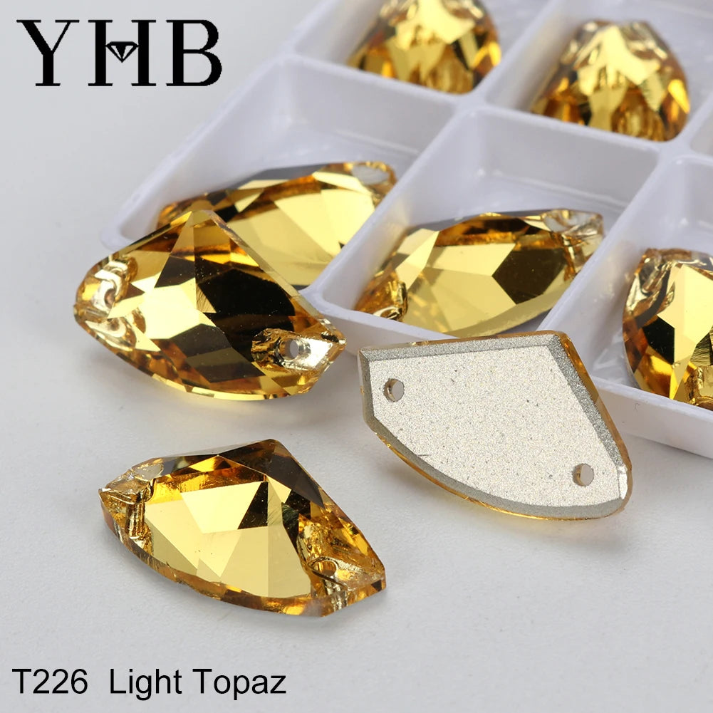 YHB Top Quality Galactic Axe Glass Crystal AB Moonlight Sewing Stones Flatback Sew on Rhinestones For Garment Clothes Bags