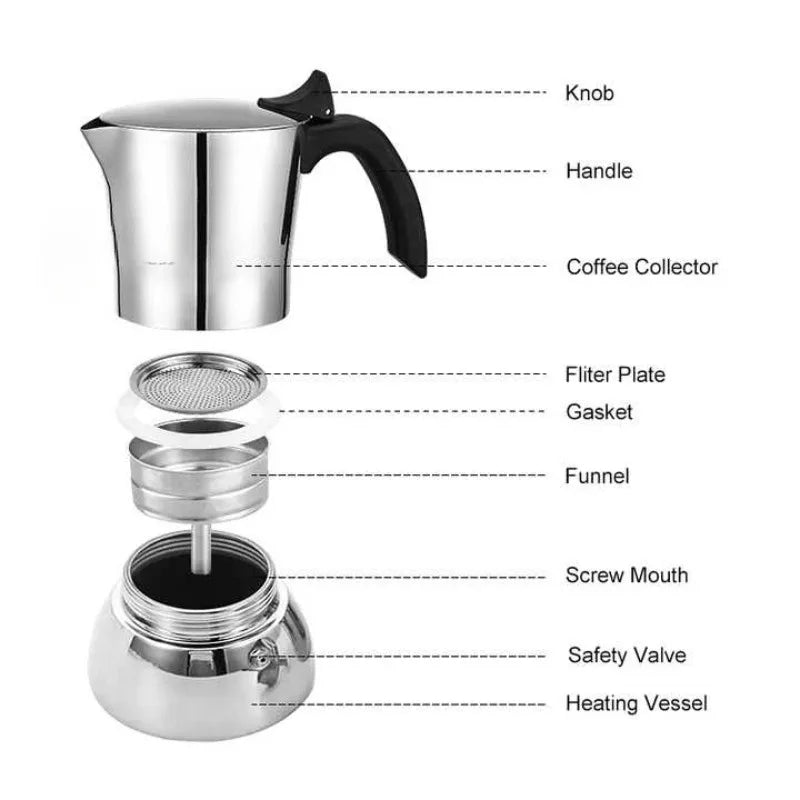 Stainless Steel Moka Pot Stovetop Espresso Maker Espresso Italian Coffee Percolator Make for Home Office Coffee Shop Camping Use