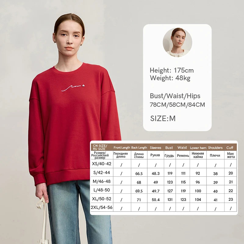 Amii Woman Sweatshirts 2025 Winter New Loose Warm Long Sleeve Female Sweatshirt Embroidery Pullover O-Neck Top Female 12524025