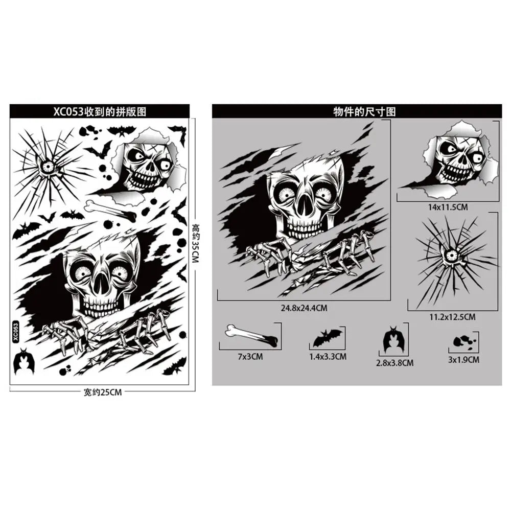 Halloween Skeleton Window Stickers - the Grim Reaper Haunted House Decoration Static Cling for Glass Door and window