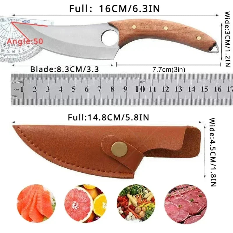 Meat Cleaver Boning Knife Wooden Handle Kitchen Knives Mongolian Meat Eating Knife Beef Lamb Knife Stainless Steel Butcher Knife