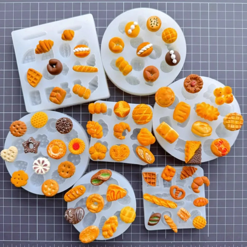 Miniature Food Toy Simulation Bread Silicone Mold DIY Dollhouse Croissant/waffle/baguette/wagashi Quick Modeling Clay Mold