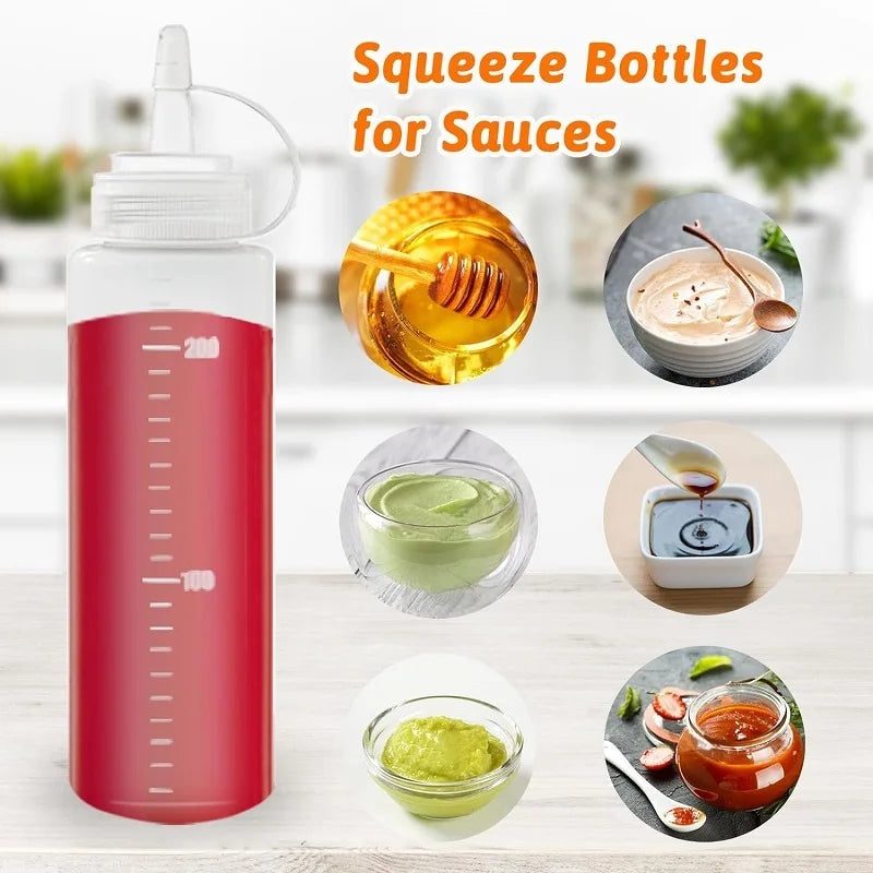 Large Squeeze Condiment Bottles with Nozzles Ketchup BBQ Sauces