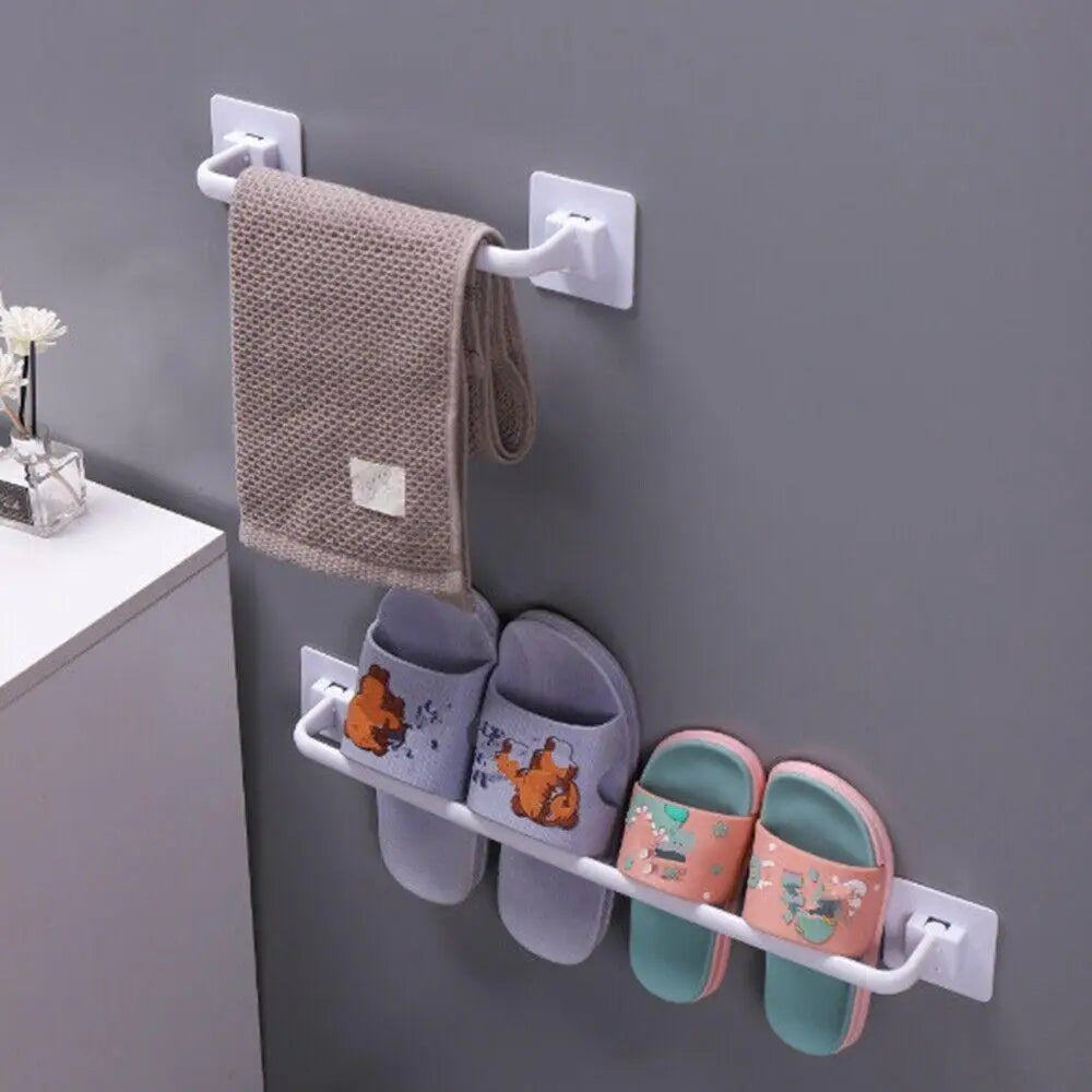 Kitchen Bathroom Wall Bath Towel Holder Rail Rack Self Adhesive Towel Rod Bar Portable Useful Household Gadget