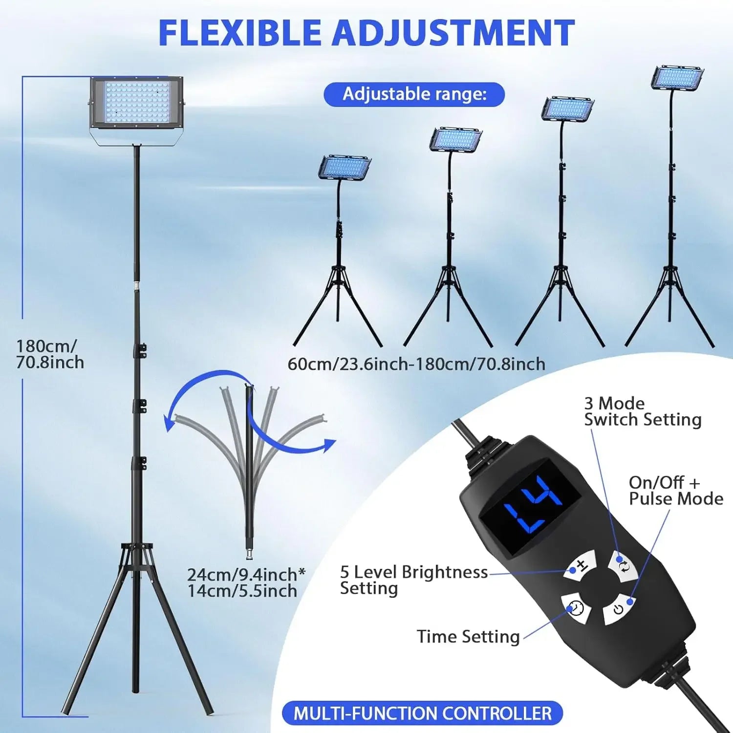 Ultraviolet Tanning Lamp 50W Tripod Solarium Lamp for Tanning Body 96PCS Blue Light Lamp Wavelength 460nm & 480nm Skin Care