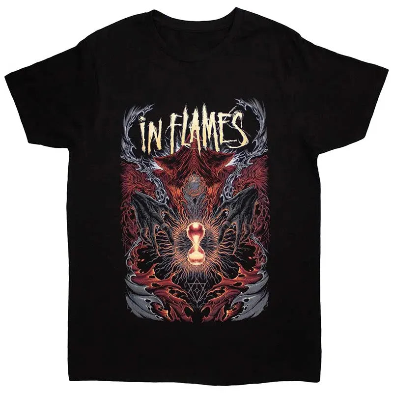 Y2k in Flames Band's Swedish Metal Rock Men's Short-sleeved Pure Cotton Printed T-shirt From An American/European Trendy Brand