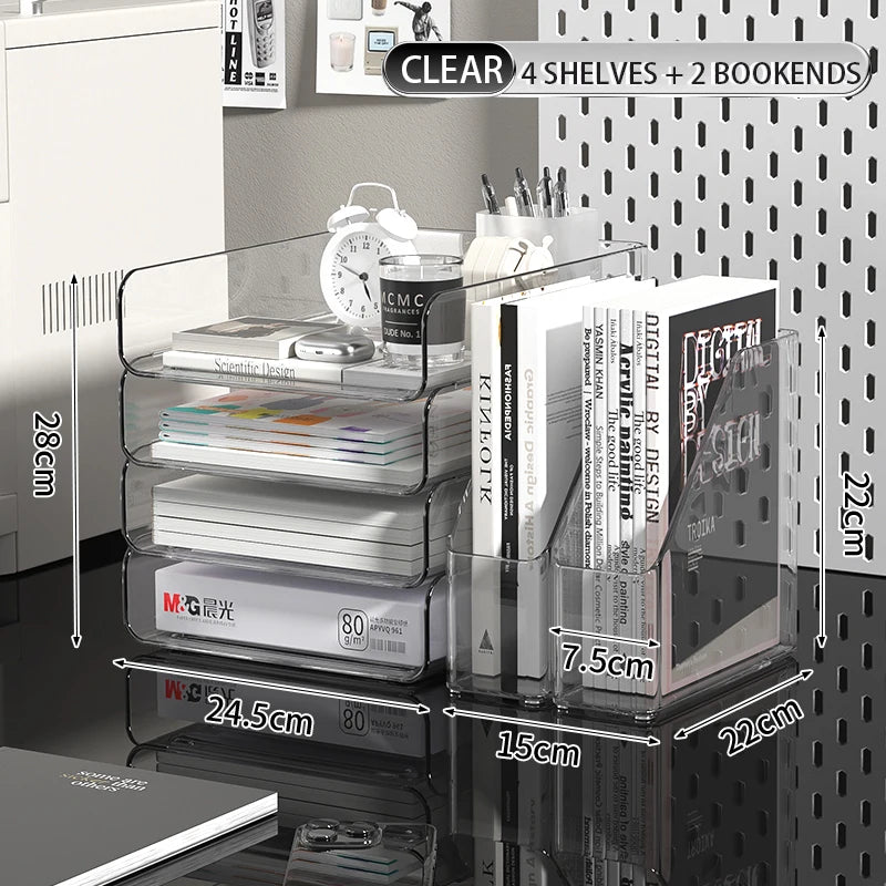 Desk Organizer with 2 Vertical File Holder, 4 Tier Stackable Paper Letter Tray File Organizer with  Pen Holder,Desk Organizer