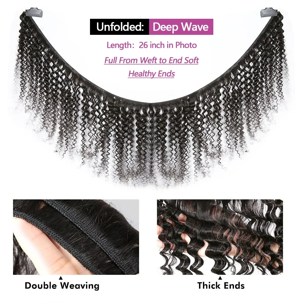 Deep Wave Human Hair Bundles, 24-28 Inch