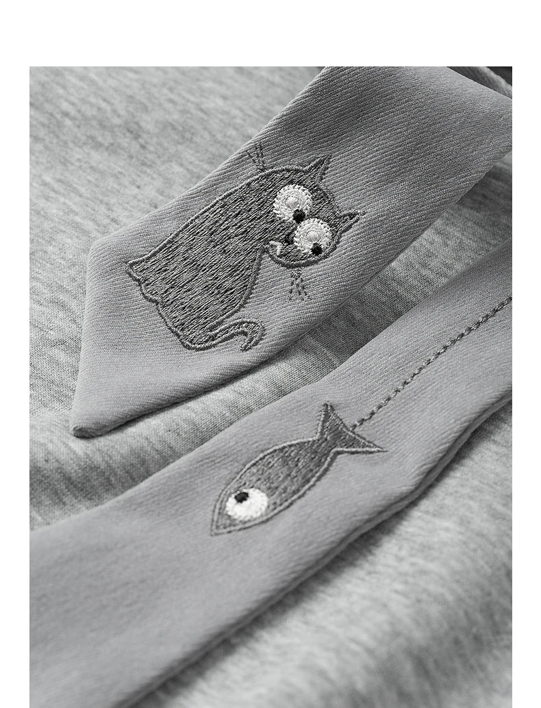 TOYOUTH Women Hoodies Sweatshirt 2025 Autumn New College Style Cat Embroidery Tie Cotton Hooded Pullover Tops
