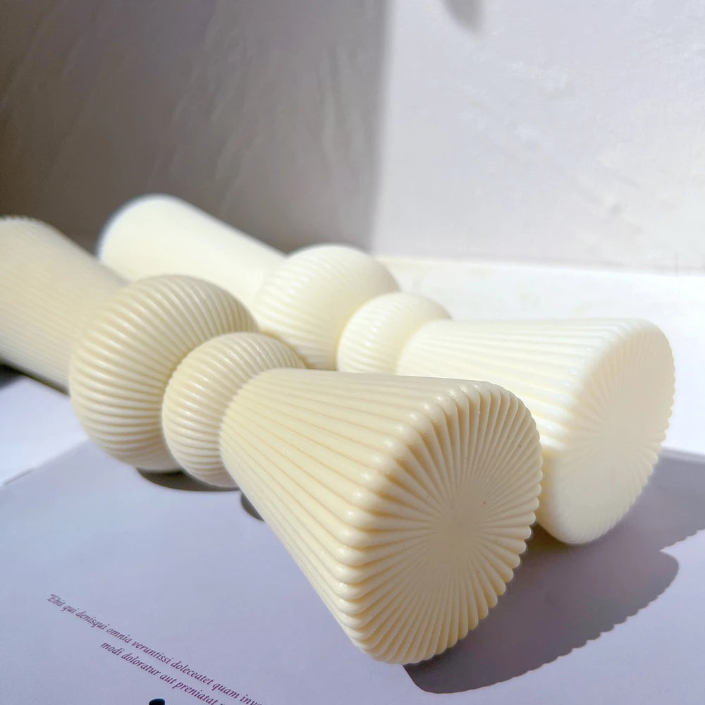 Roman Ribbed Pillar Candle Mold Cylindrical Aesthetic Silicone Mould Geometric Abstract Decorative Striped Soy Wax Mold