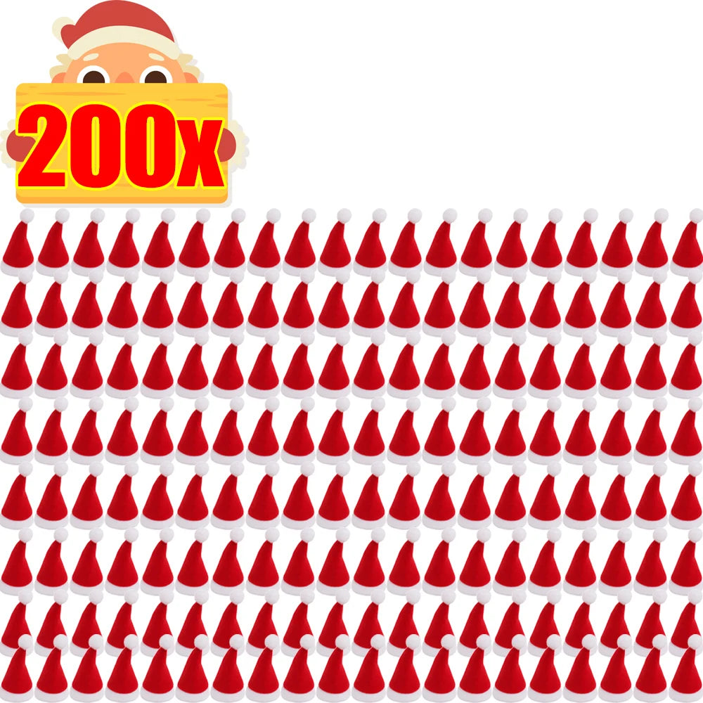 5-200Pcs Mini Santa Hat Non-Woven Fabric Lollipop Cap Christmas Wine Bottle Covers Xmas Bottles Holder Table Dinner Decorations