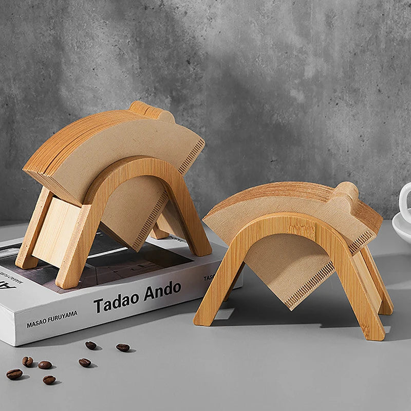 Hand Drip Coffee Filter Paper Holder Wooden Storage Rack Dispenser Coffee Accessories Filter Paper Storage Stand