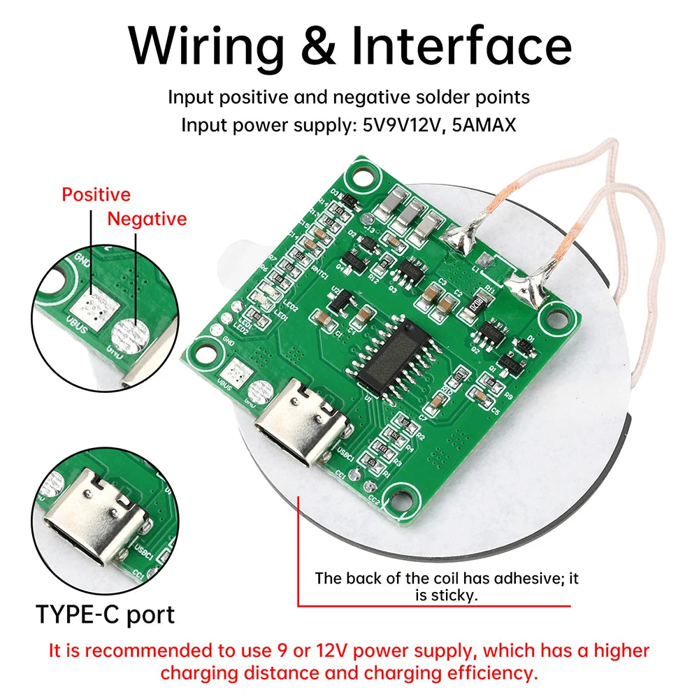 5W/10W/15W Adaptive Wireless Charging Module DIY Fast Charger Type-C Interface DIY Wireless Charger For Phone Electronic Devices