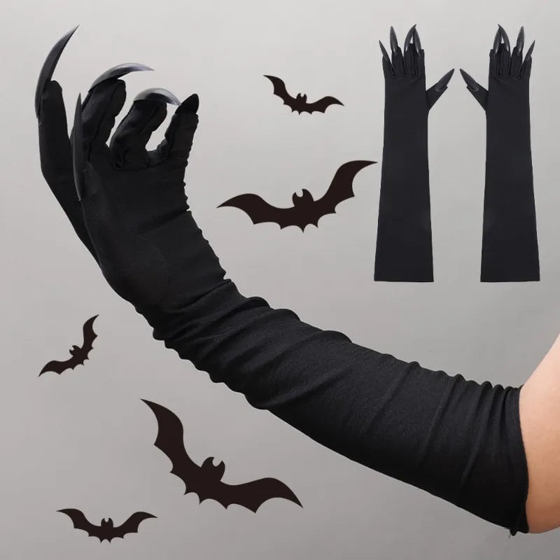 5/1pair Scary Long Nails Gloves Halloween Cosplay Ghost Claw Black Nails Finger Gloves Arm Sleeves Party Costumes Props Supplies