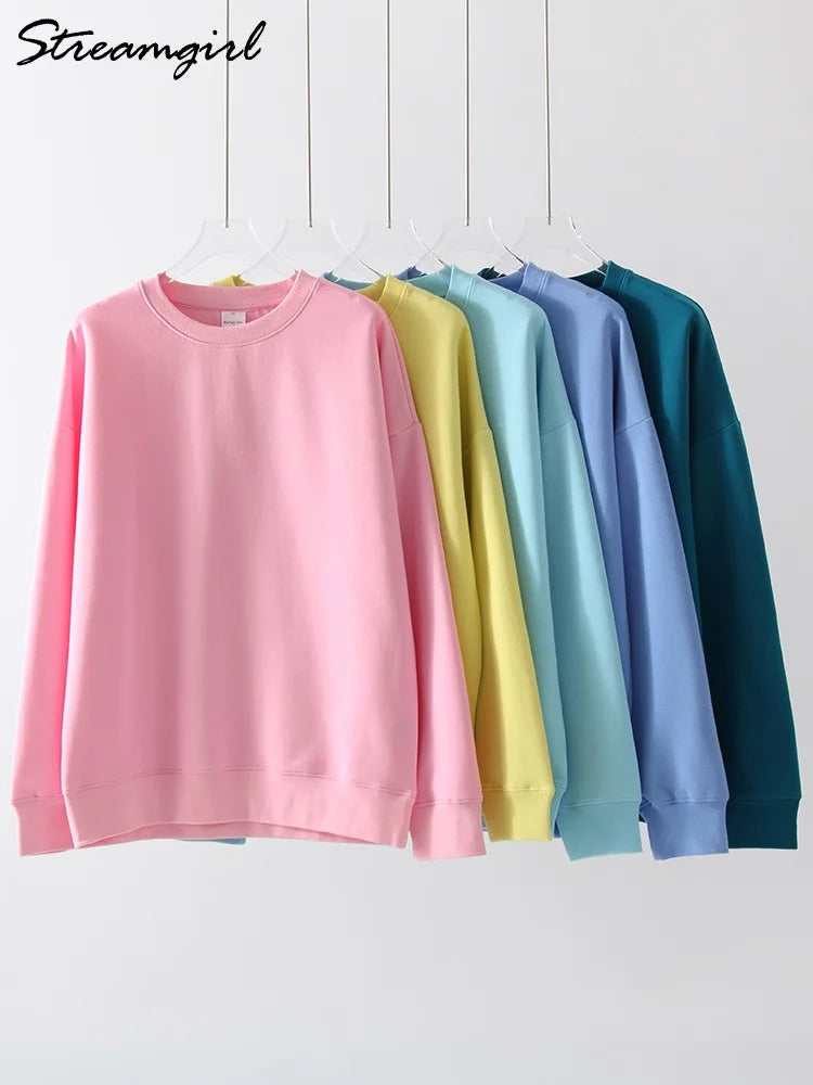 Autumn Oversized Sweatshirts Women Cotton Loose Pullovers Red O Neck Warm Sweatshirt For Women Oversize Winter Clothes Fleece