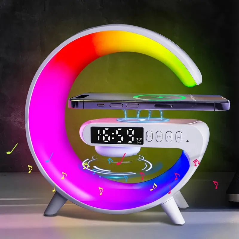 RGB Night Light Lamp Multifunction Multifunctional Wireless Speaker Alarm Clock Speaker Wireless Charger Station For iPhone