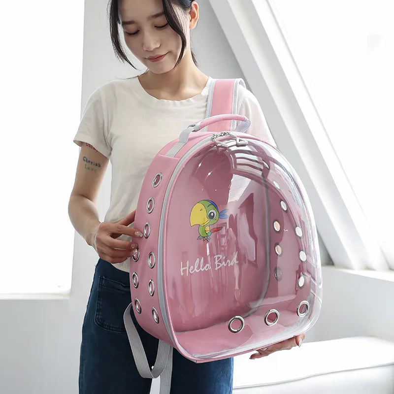 Portable Bird Cage with Prech Feeder and Tray, Acrylic Pet Backpack Bag, Parakeet, Cockatiel, Parrot, Bunny, Travel