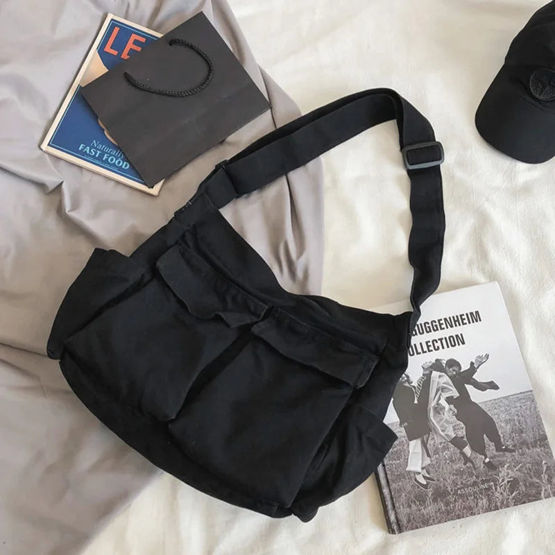 Workwear Canvas Shoulder Bag Large Capacity Retro Messenger Bag
