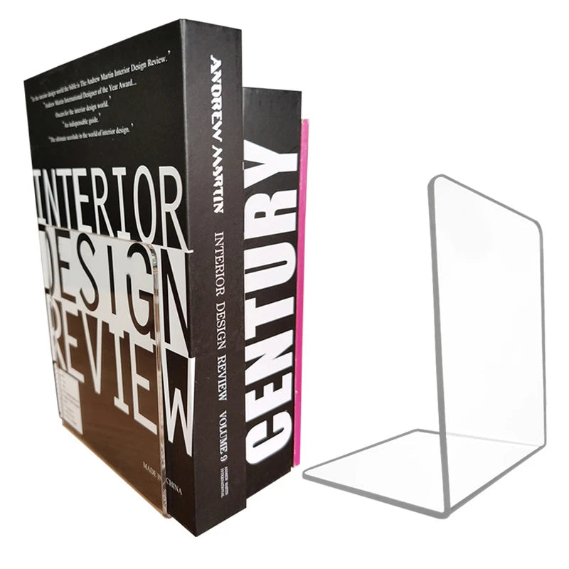 1pc  L-shaped Book Stand Simple Transparent Book Bezel Student Acrylic Desktop Fixed Book Stand Desk Organizer Bookends