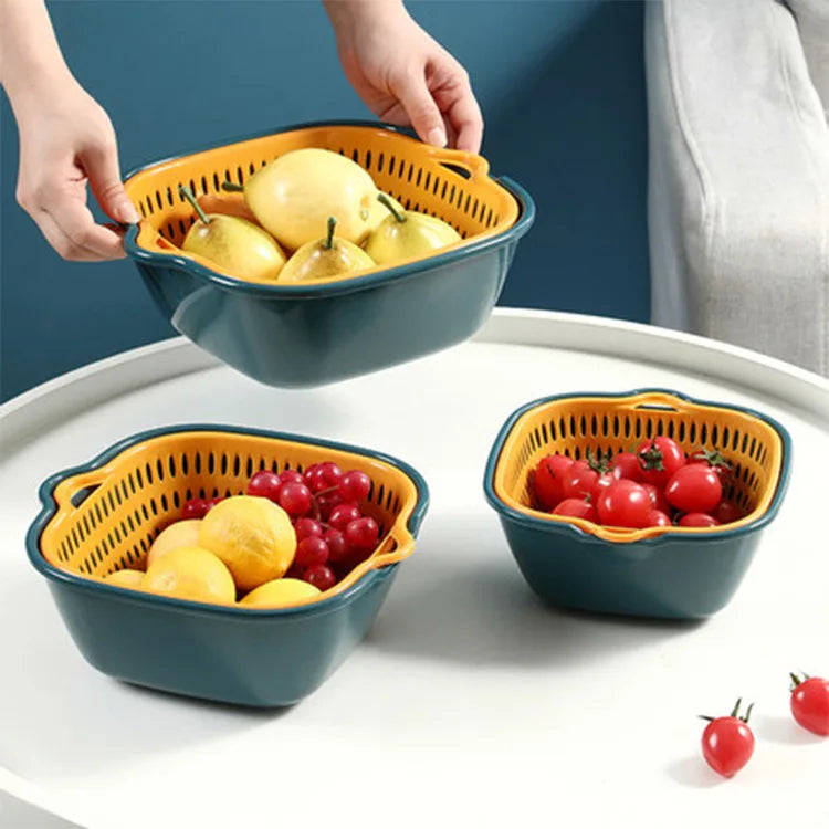 Drain Basket Kitchen Storage Double-layer Household Vegetable Basket Fruit and Vegetable Basket Basin