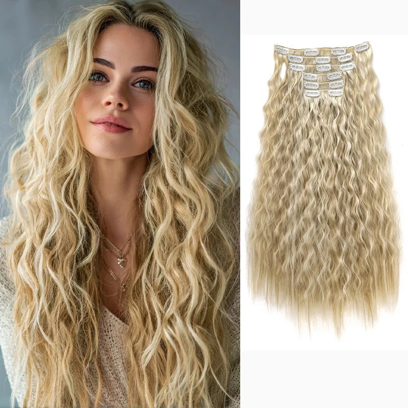 24Inch Synthetic Long Kinky Curly Clip-in Hair Extensions for