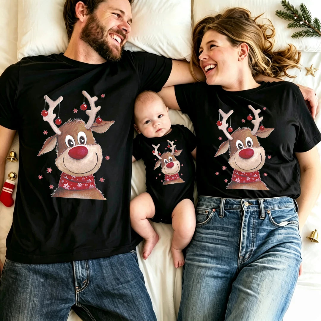 Family Matching Christmas Tshirts Reindeer Print Graphic Father Mother
